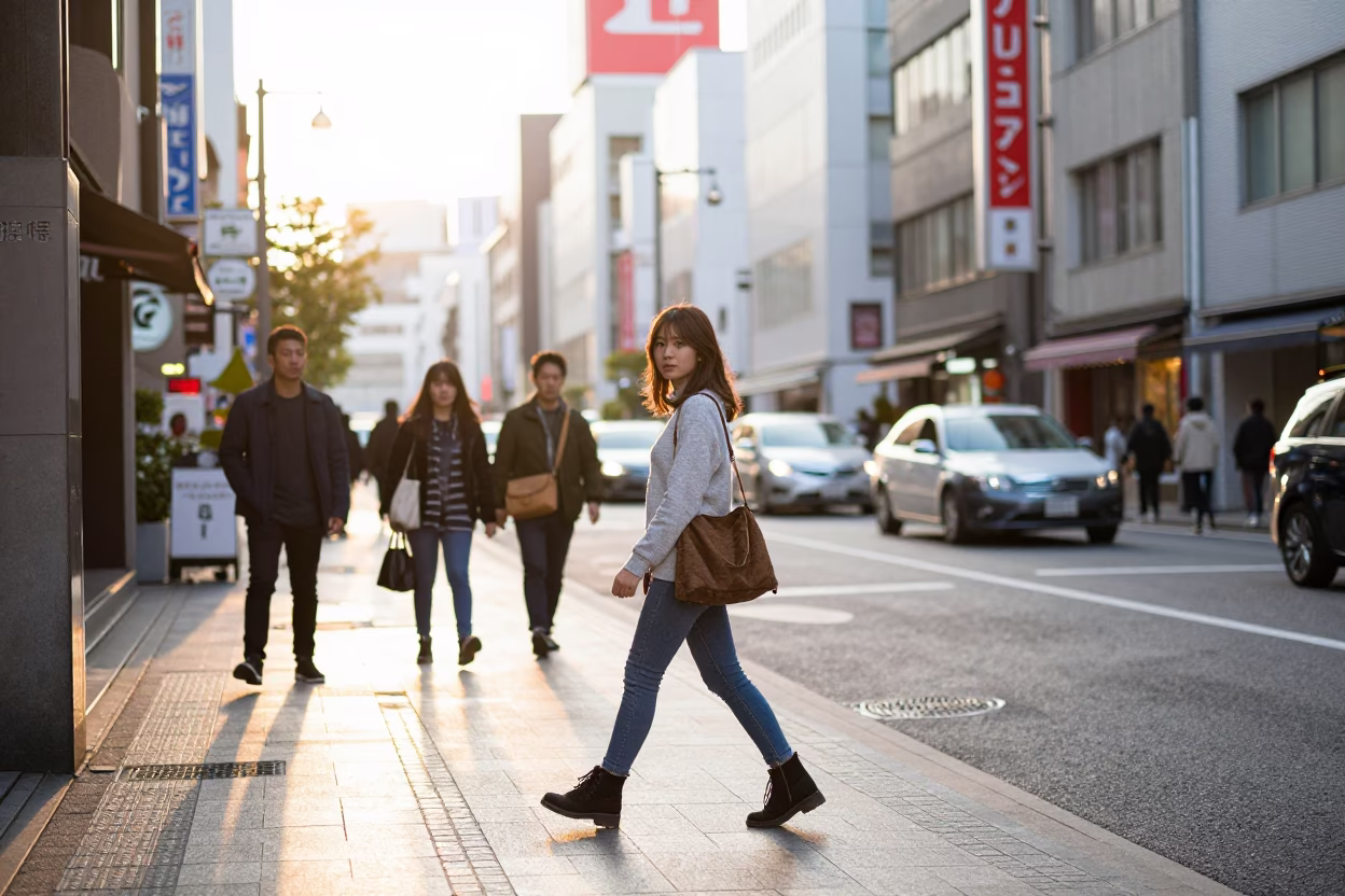Street Fashion just after sunrise in Osaka in in Osaka, Japan