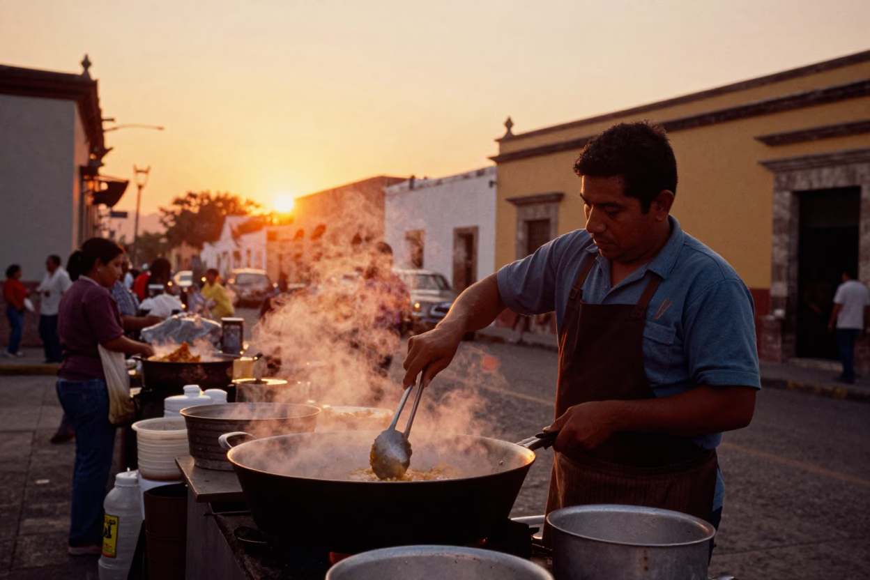 Street Food at Sunset Light in Merida in in Merida, Mexico