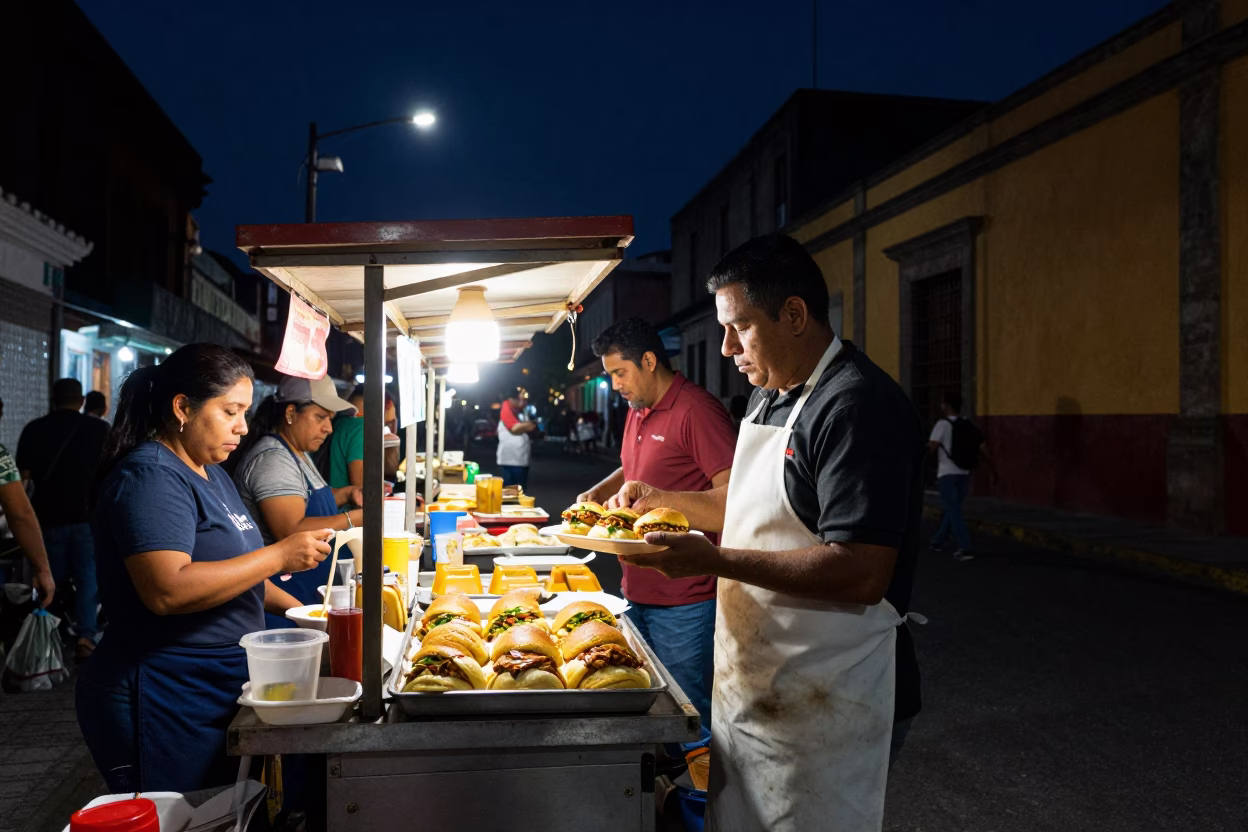 Street Food in Mexico City at The Deepest Night Sky Light in in Mexico City, Mexico