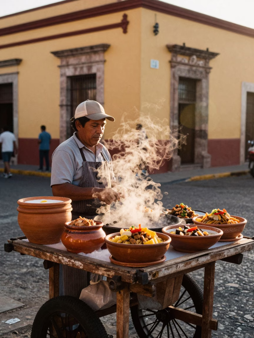 Street Food in Oaxaca at The Late Afternoon Light in in Oaxaca, Mexico