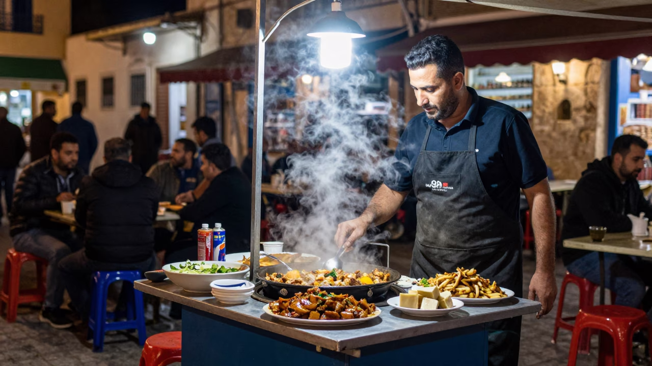 Street Food in Tunis at Late At Night Light in in Tunis, Tunisia
