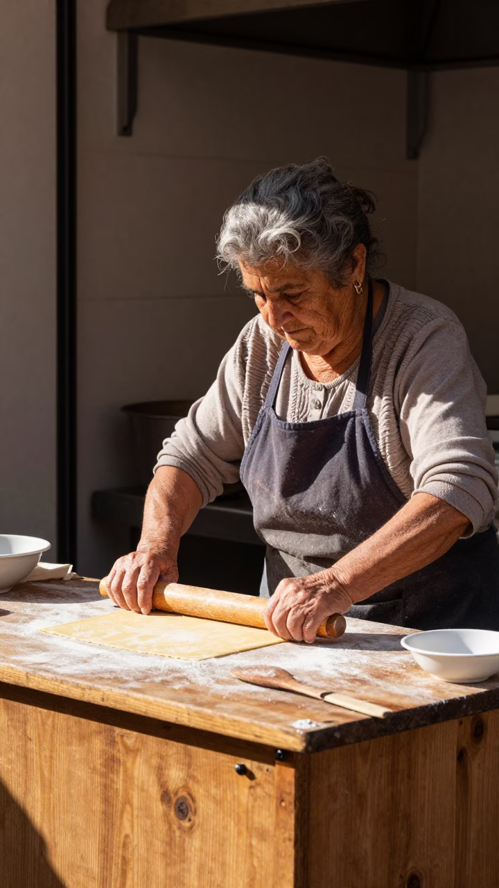 Street Food Vendor Preparing Fresh Pasta in Palermo Sicily Early Afternoon Sunlight in in Palermo, Italy