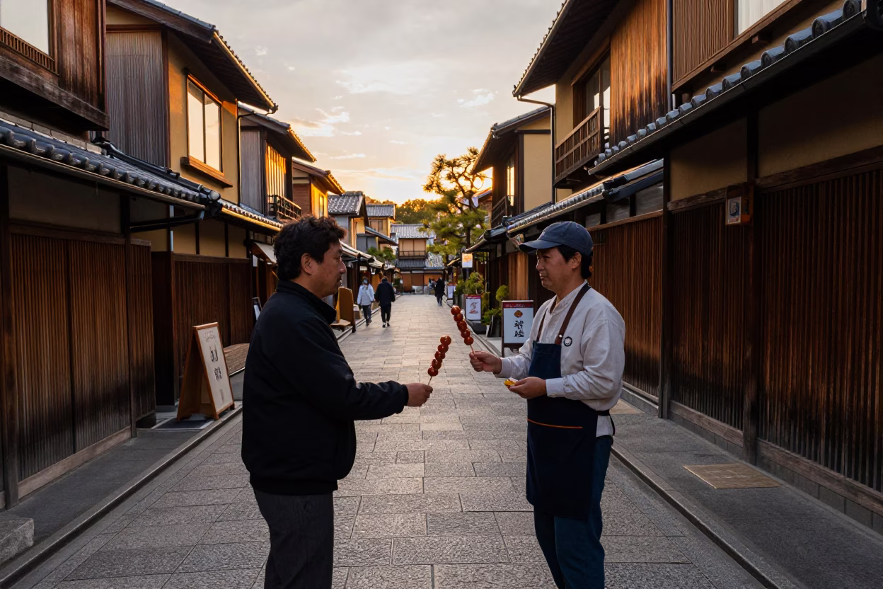 Street in Kyoto at Golden Hour in in Kyoto, Japan
