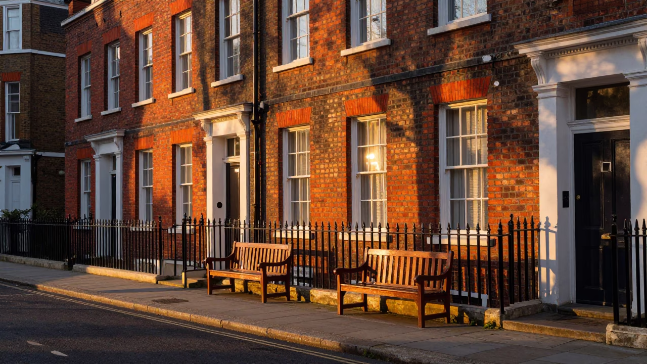 Street in London at Sunset Light in in London, United Kingdom