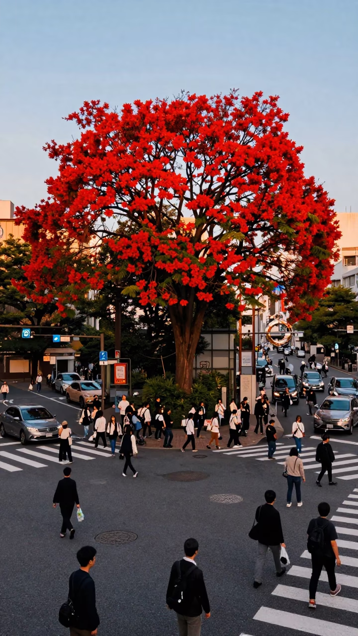 Street Intersection in Tokyo at Honeyed Evening Light in in Tokyo, Japan