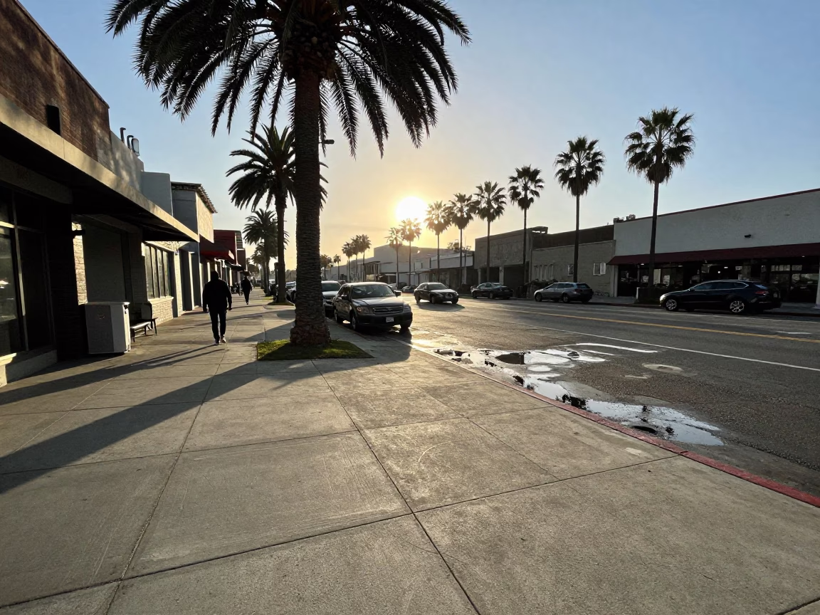 Street just after sunrise in Los Angeles in in Los Angeles, California, United States