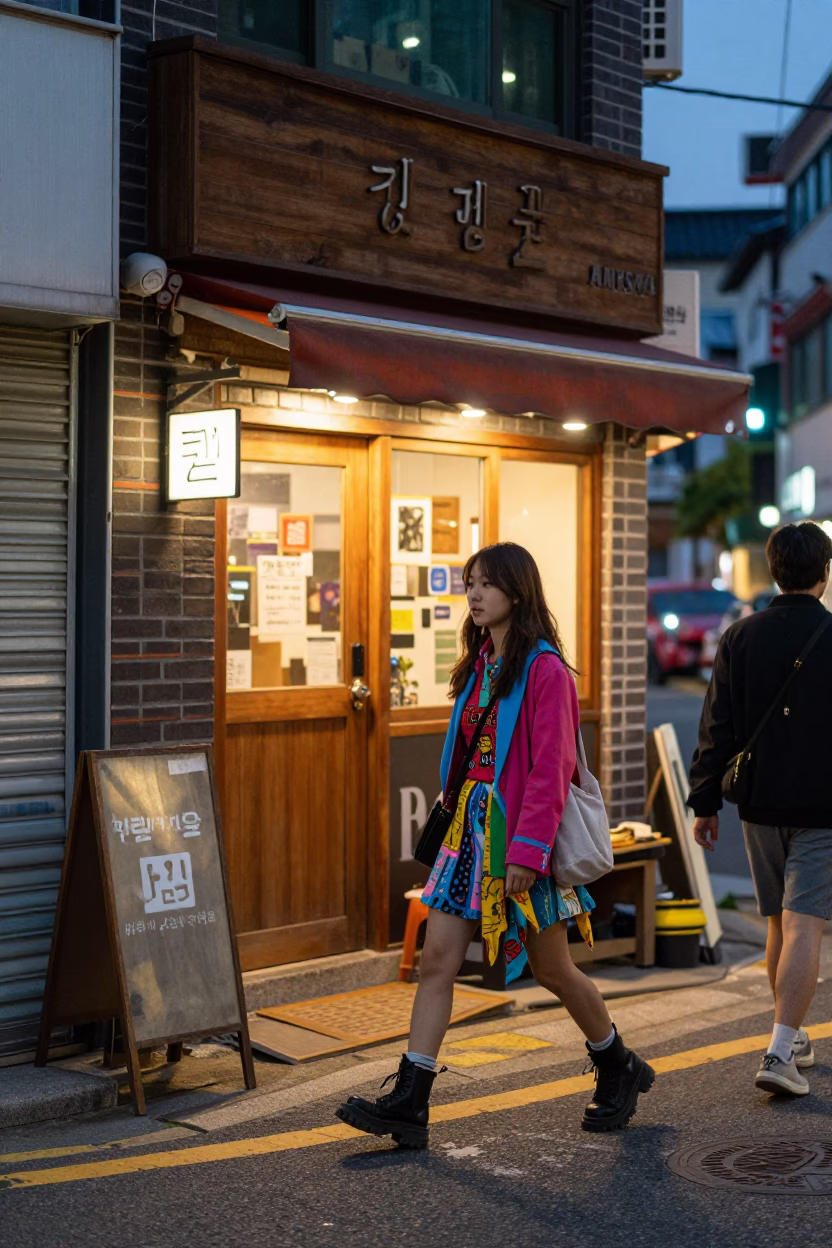 Street Life at As City Lights Begin To Glow in Seoul in in Seoul, South Korea