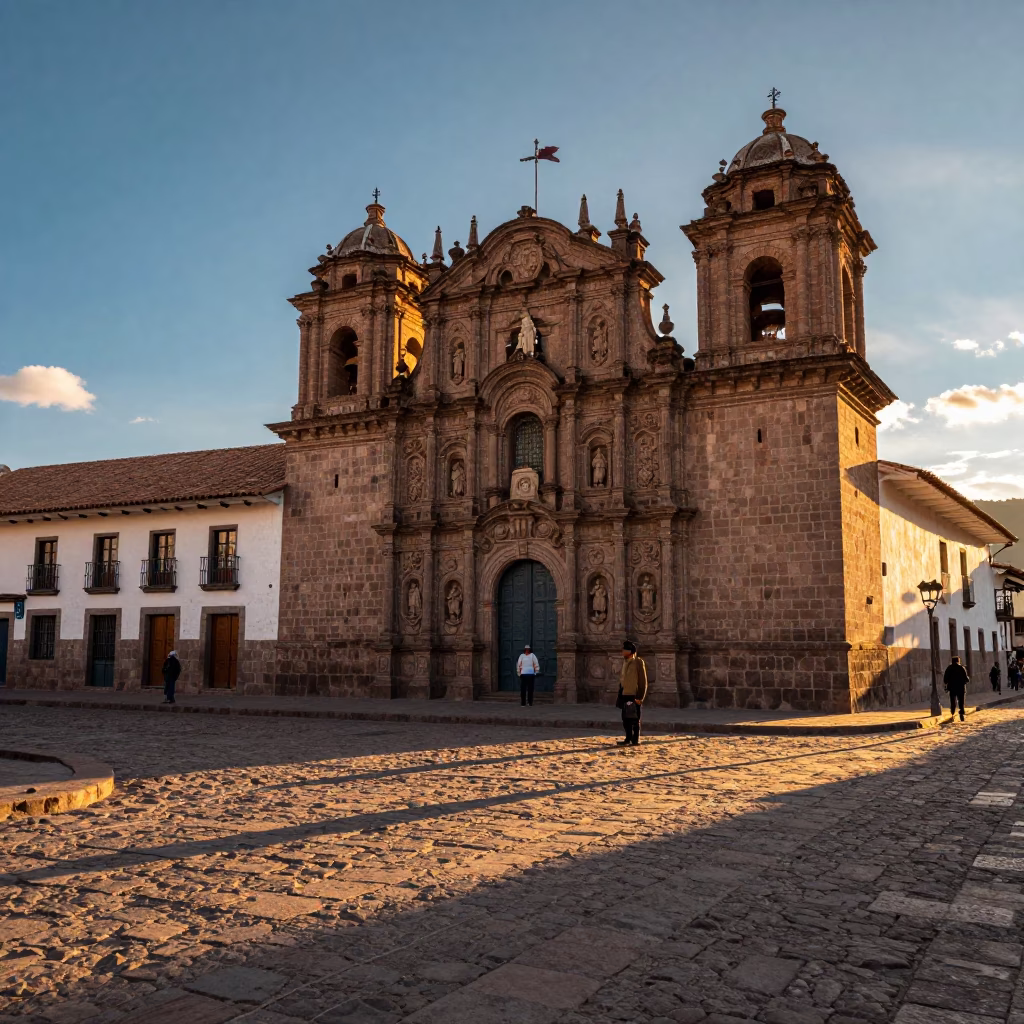 Street Life at Sunset Light in Cusco in in Cusco, Peru