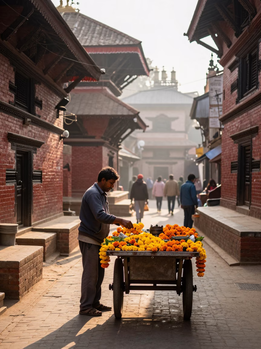 Street Life at The Early Morning Light in Kathmandu in in Kathmandu, Nepal