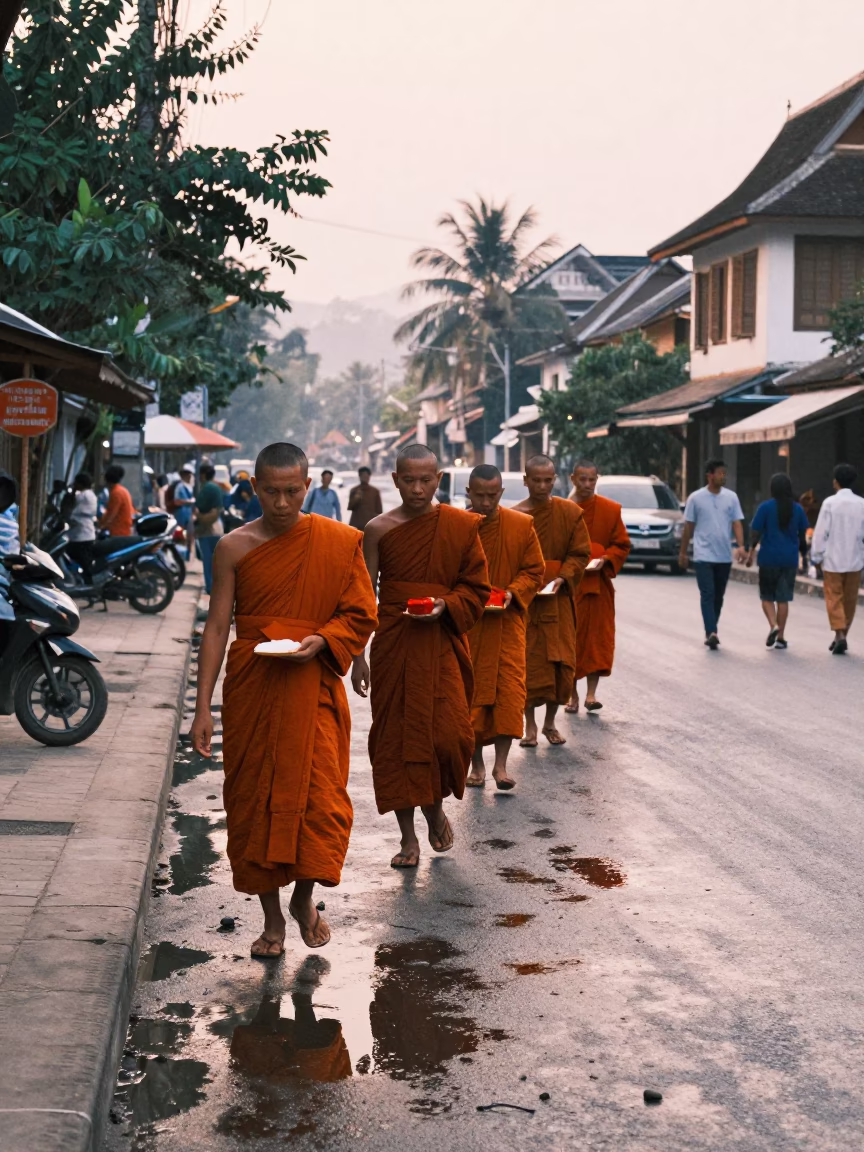 Street Life at The Early Morning Light in Luang Prabang in in Luang Prabang, Laos