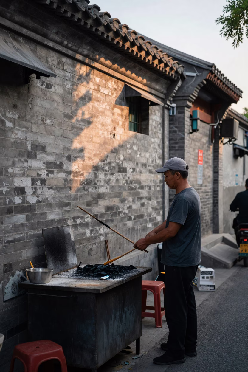Street Life in Beijing at The Late Morning Light in in Beijing, China