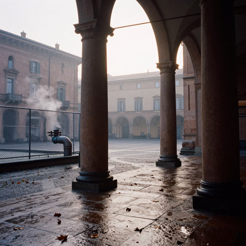 Street Life in Bologna at The Early Morning Light in in Bologna, Italy