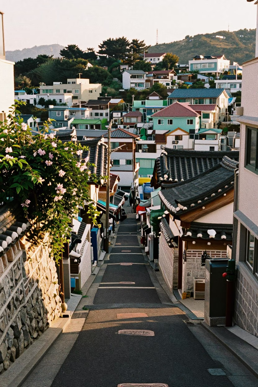 Street Life in Busan at As First Light Reaches The Scene in in Busan, South Korea