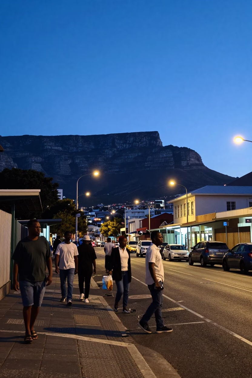 Street Life in Cape Town at The Last Blue Light Of Evening in in Cape Town, South Africa