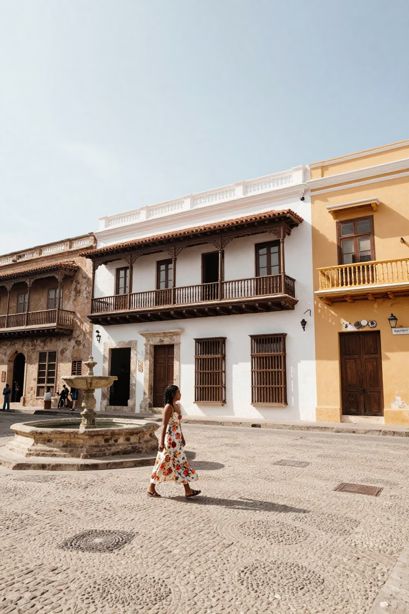 Street Life in Cartagena at Bright Midmorning Light in in Cartagena, Colombia