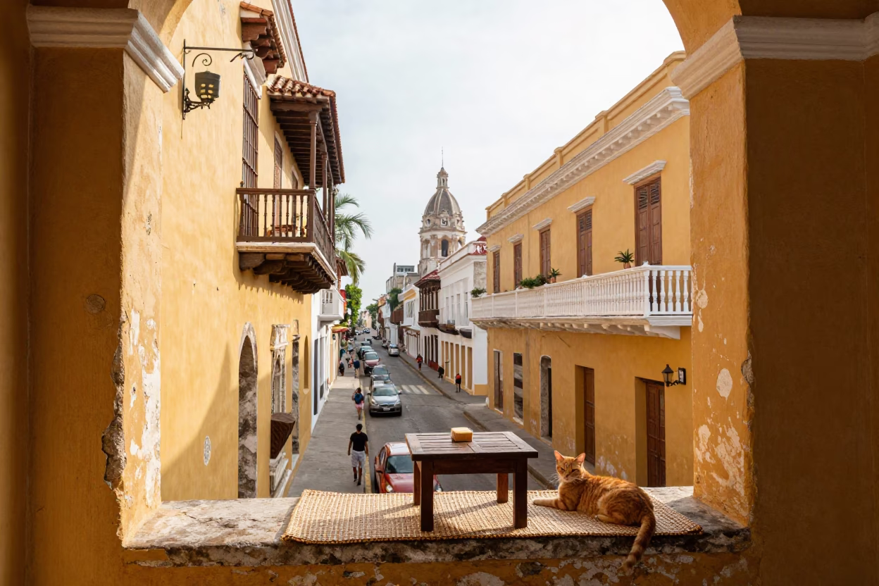 Street Life in Cartagena at The Late Morning Light in in Cartagena, Colombia