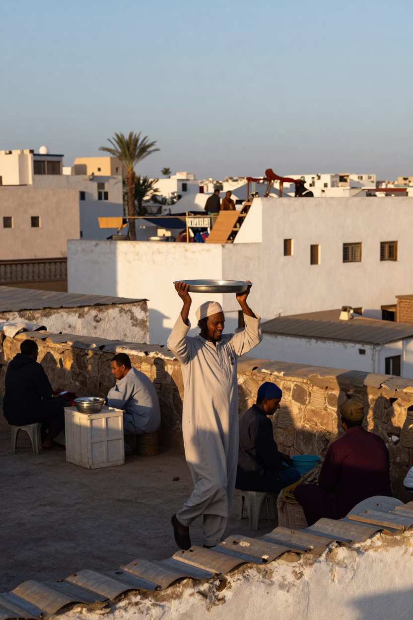 Street Life in Casablanca at As First Light Reaches The Scene in in Casablanca, Morocco