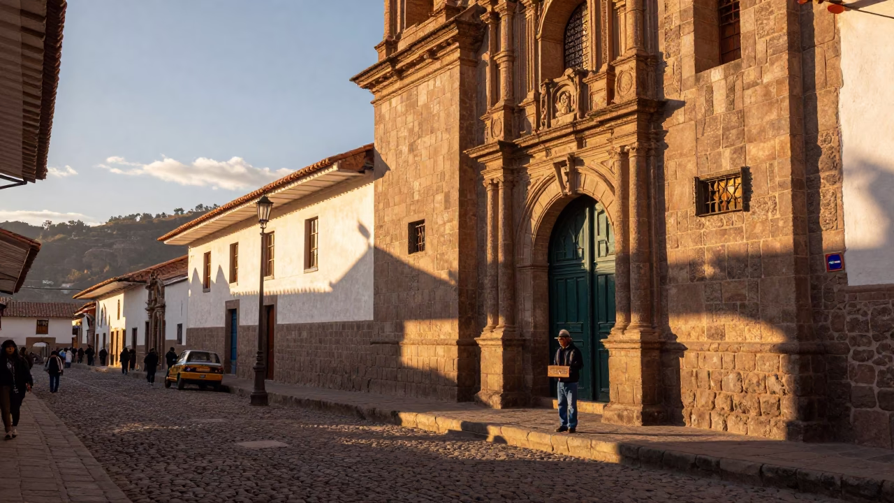 Street Life in Cusco at Honeyed Evening Light in in Cusco, Peru