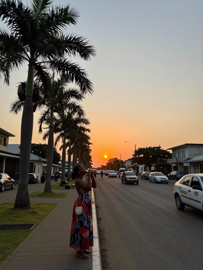 Street Life in Durban at As The Sun Drops Toward The Horizon in in Durban, South Africa