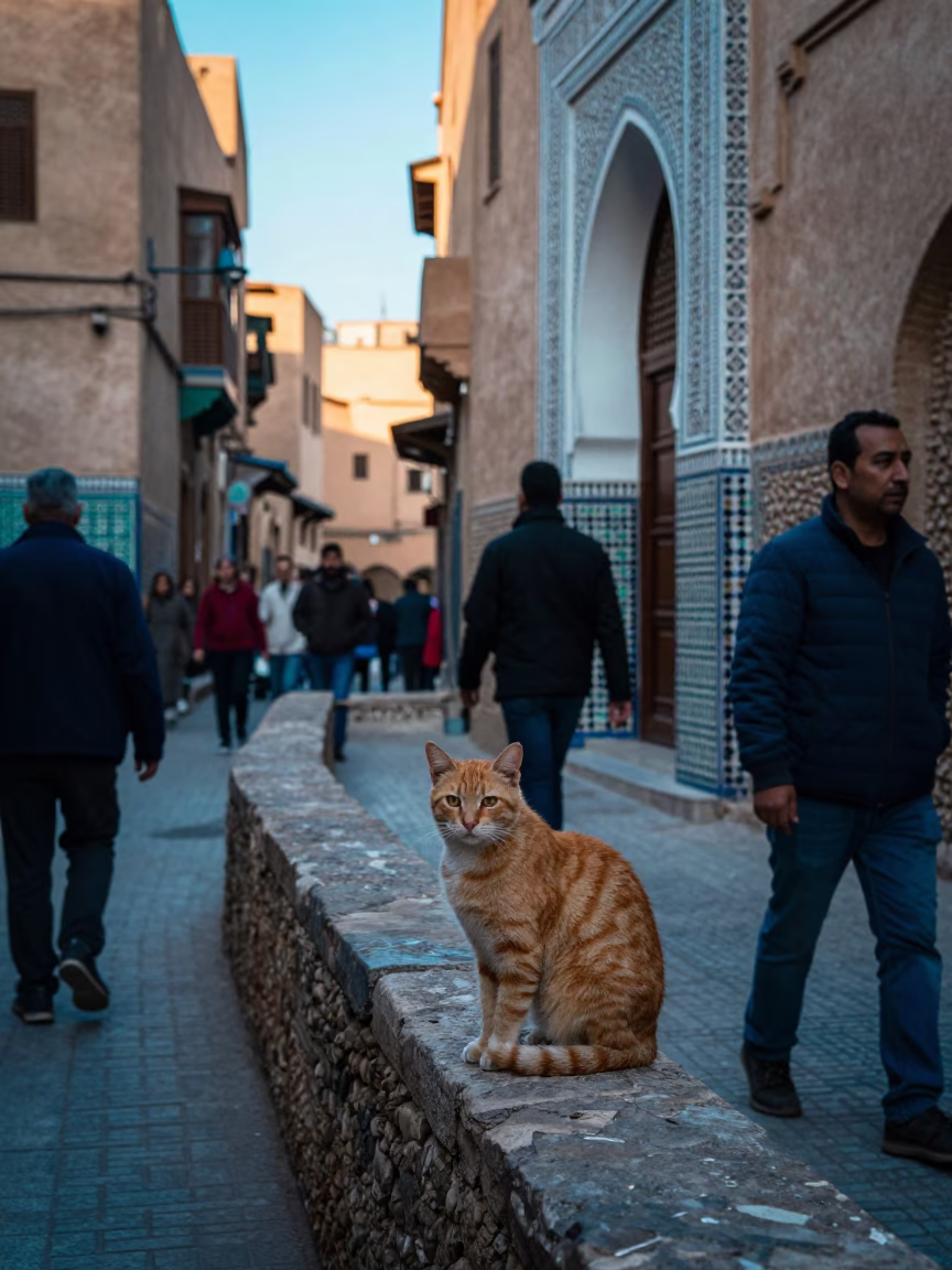 Street Life in Fez at Early Morning Light in in Fez, Morocco
