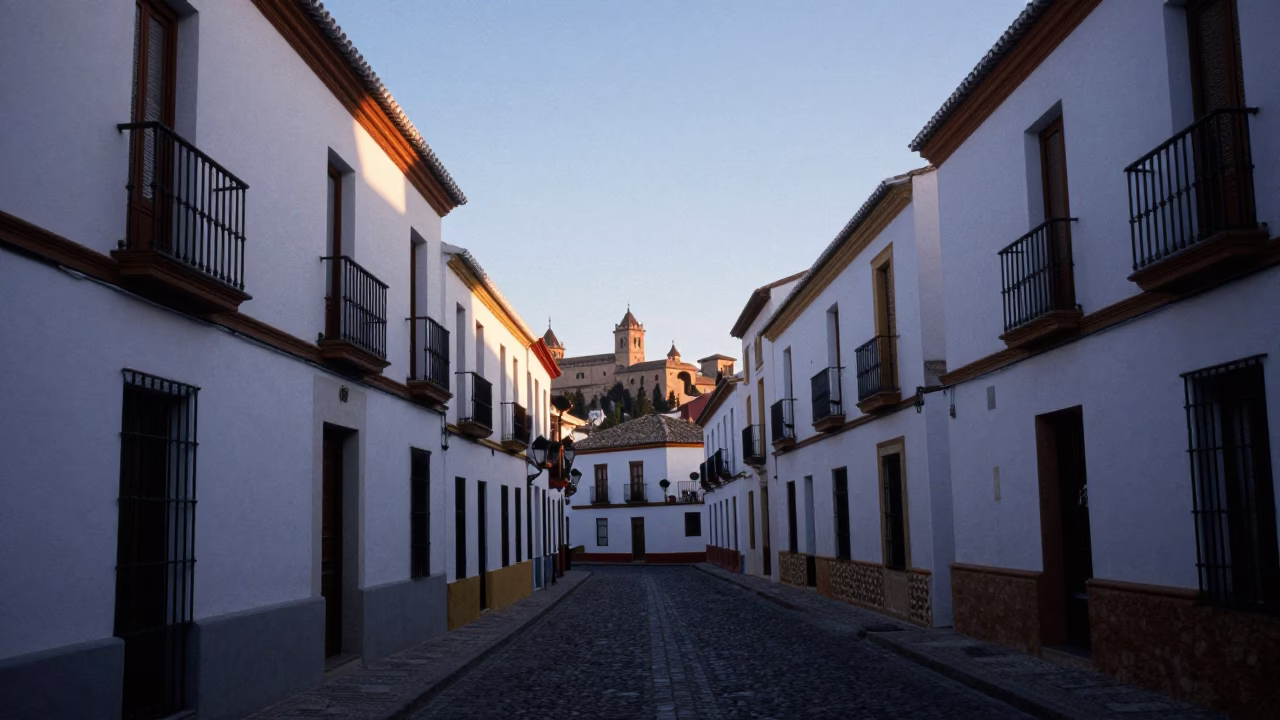 Street Life in Granada at First Light Of Dawn in in Granada, Spain