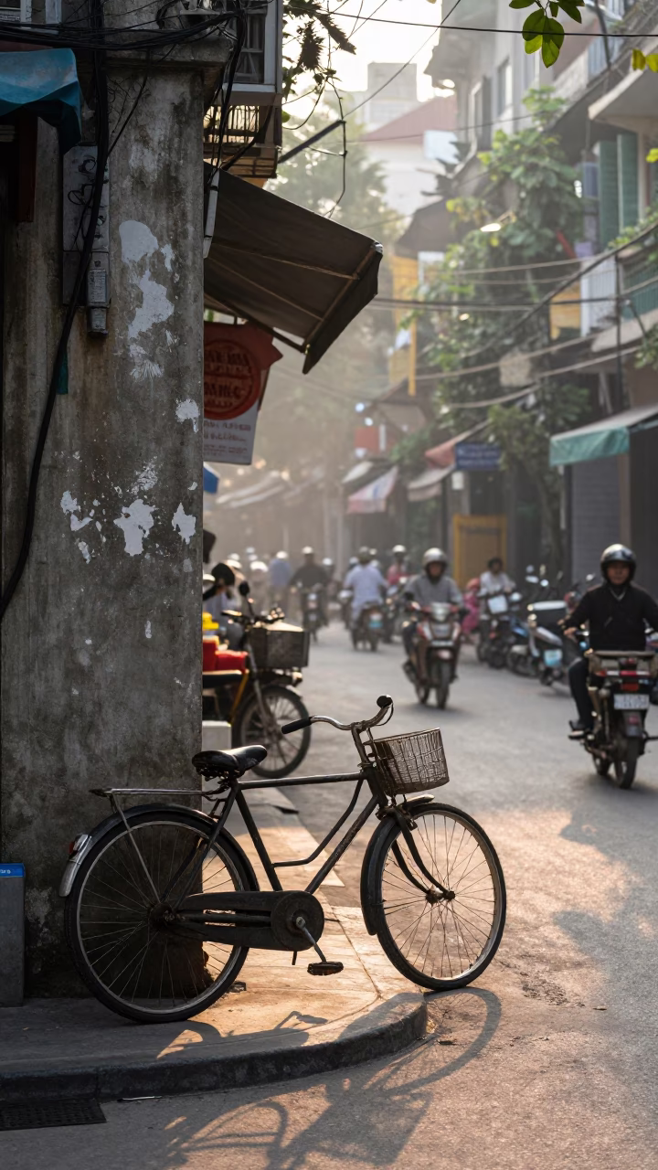 Street Life in Hanoi at First Light Of Dawn in in Hanoi, Vietnam