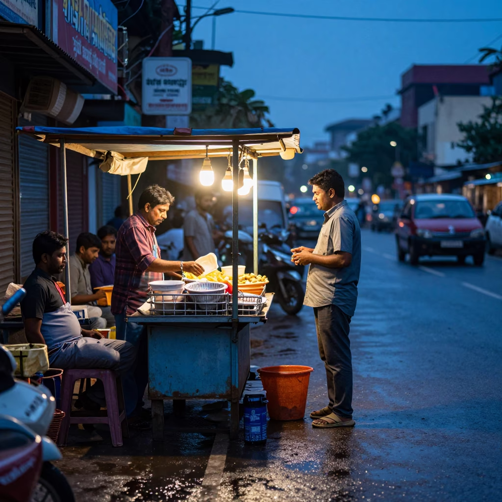 Street Life in Hyderabad at Blue Hour in in Hyderabad, India