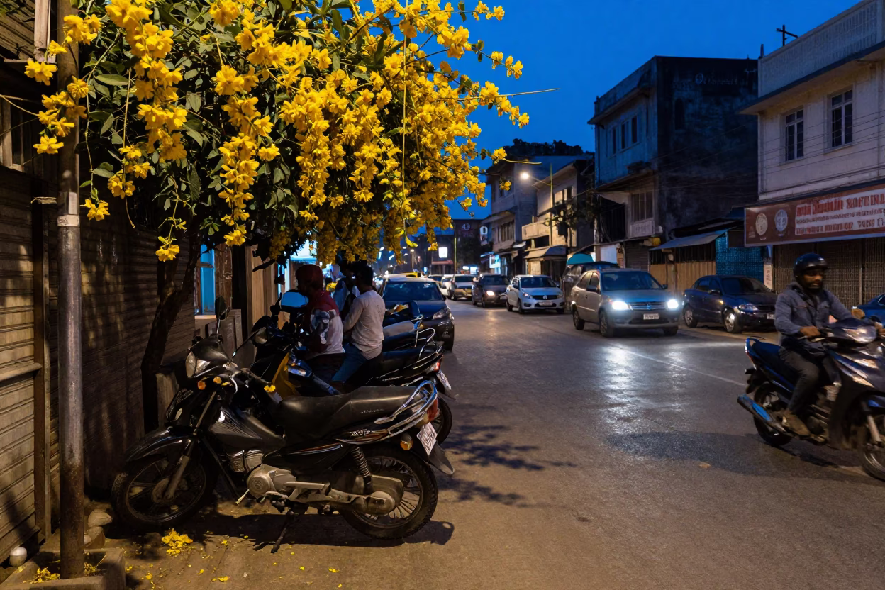 Street Life in Hyderabad at The Last Blue Light Of Evening in in Hyderabad, India