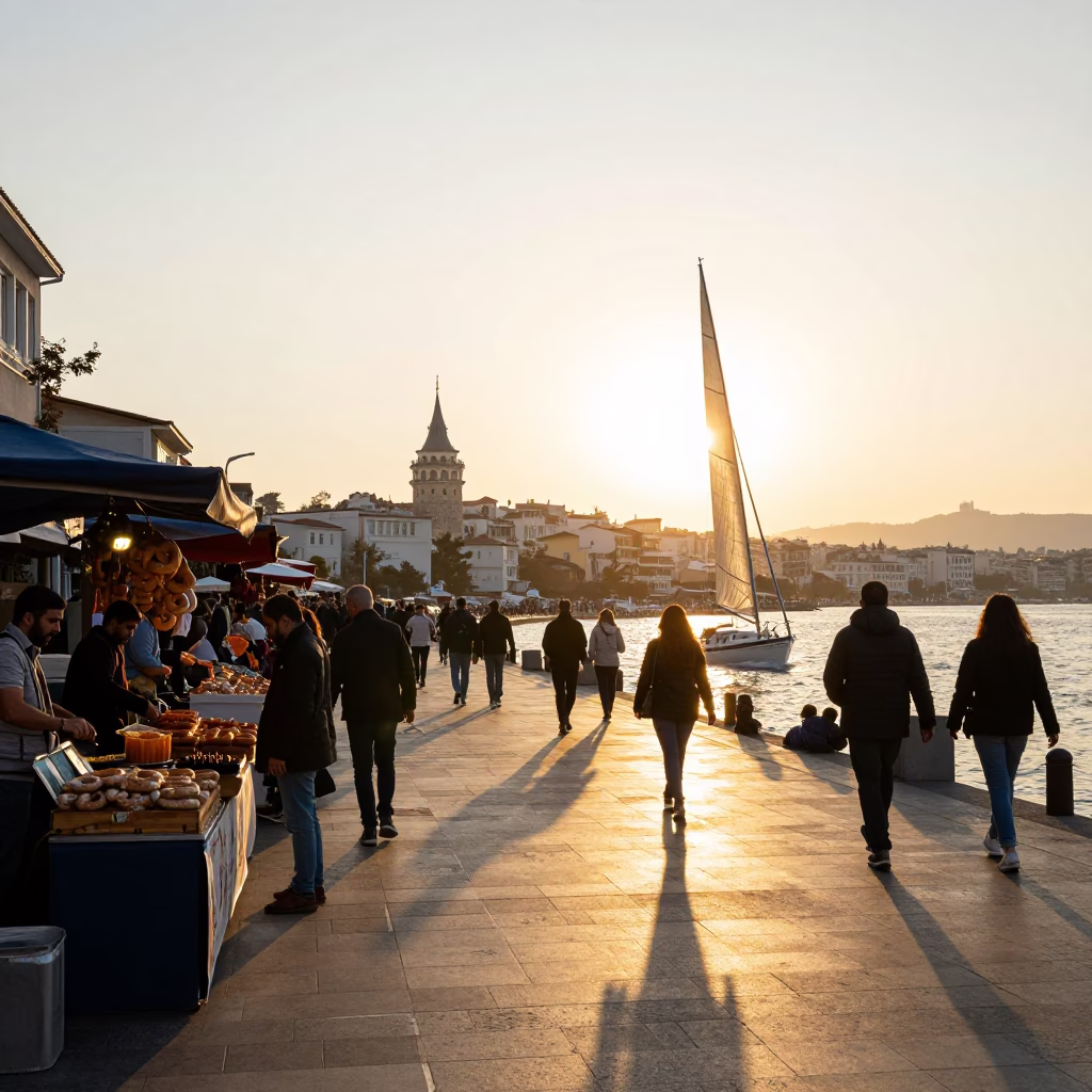 Street Life in Izmir at Golden Hour in in Izmir, Turkey