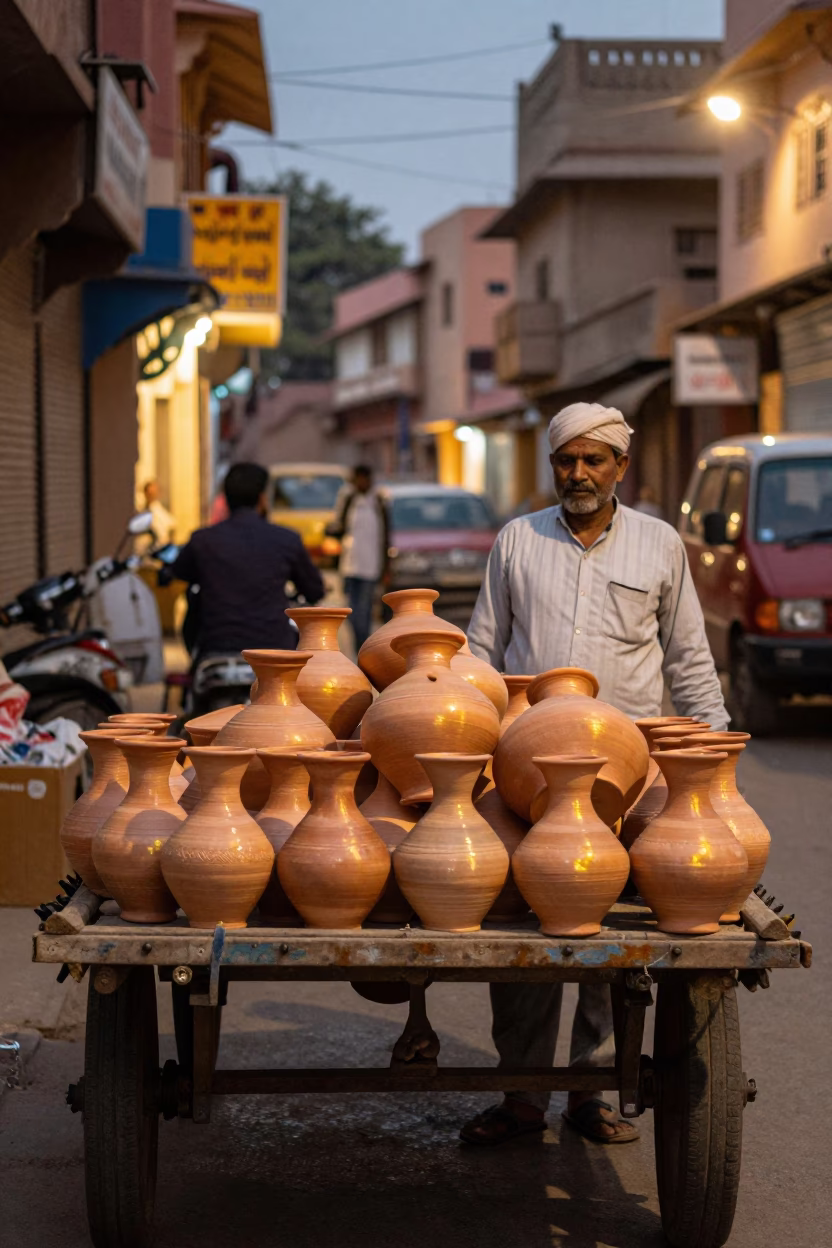 Street Life in Jaipur at As City Lights Begin To Glow in in Jaipur, India
