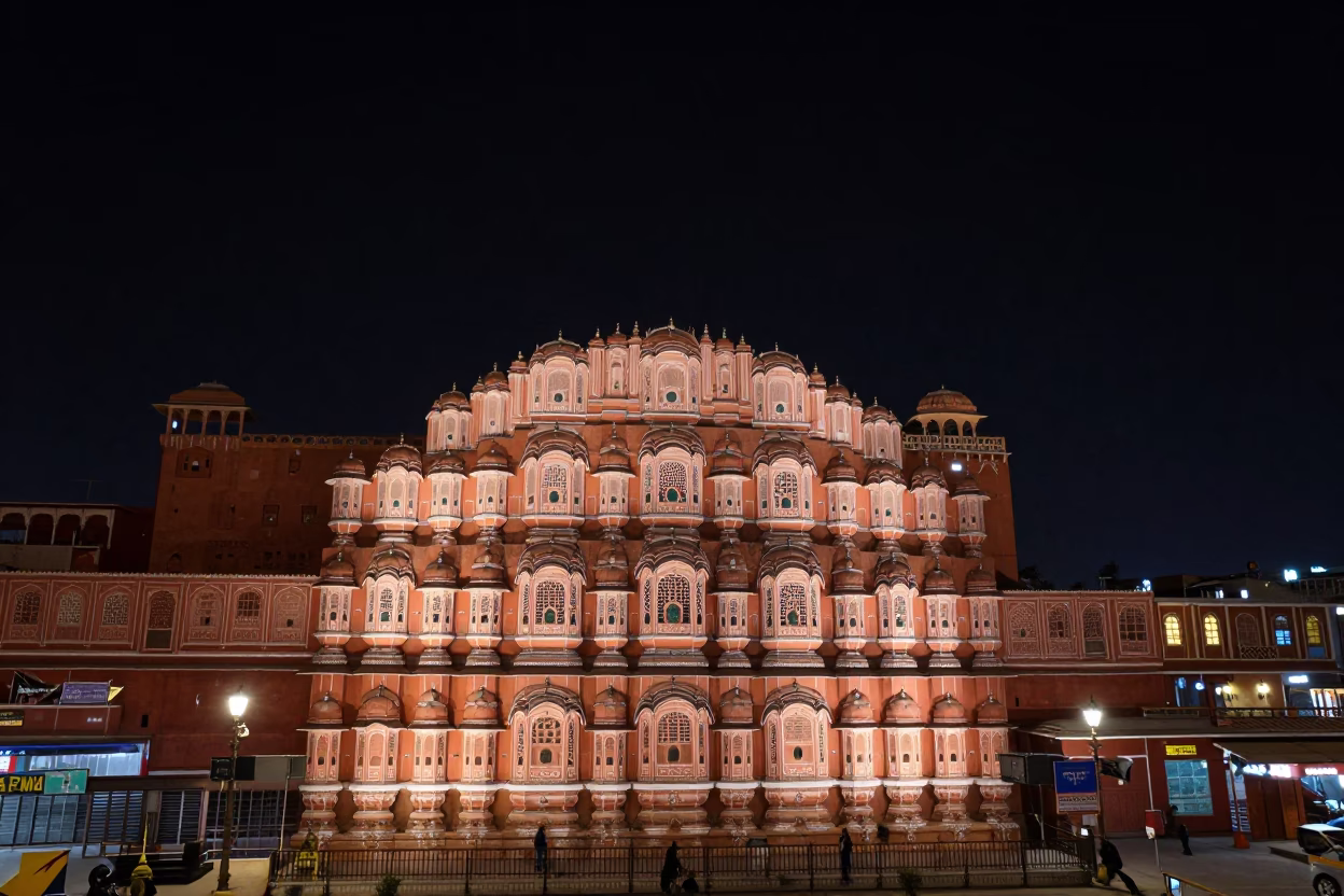 Street Life in Jaipur at The Deepest Night Sky Light in in Jaipur, India