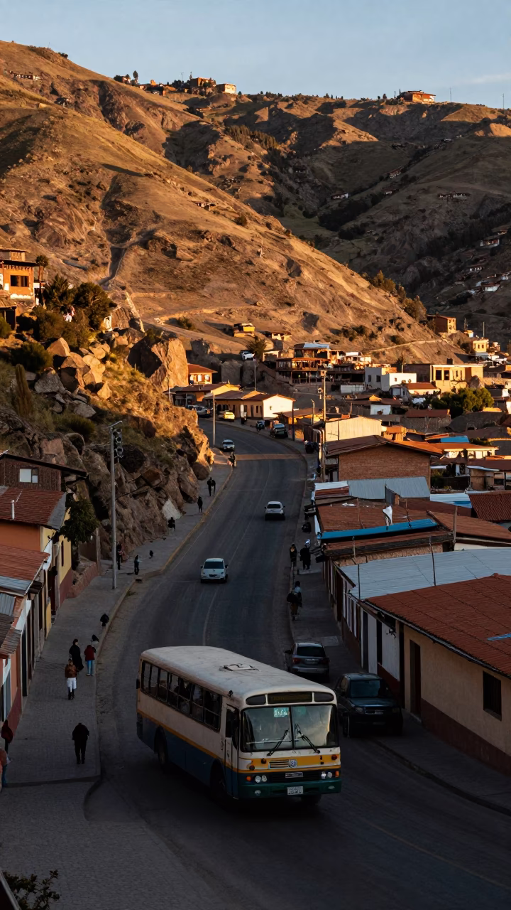Street Life in La Paz at As First Light Reaches The Scene in in La Paz, Bolivia