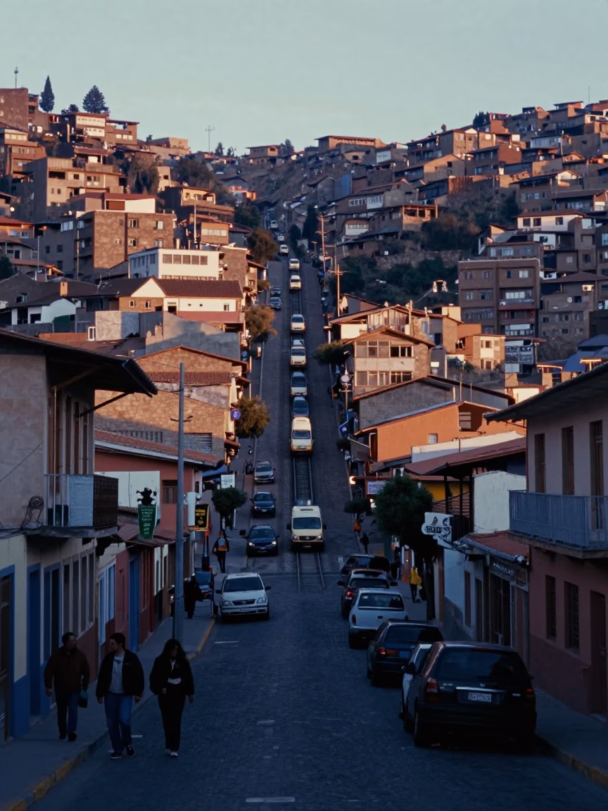 Street Life in La Paz at Sunrise Light in in La Paz, Bolivia