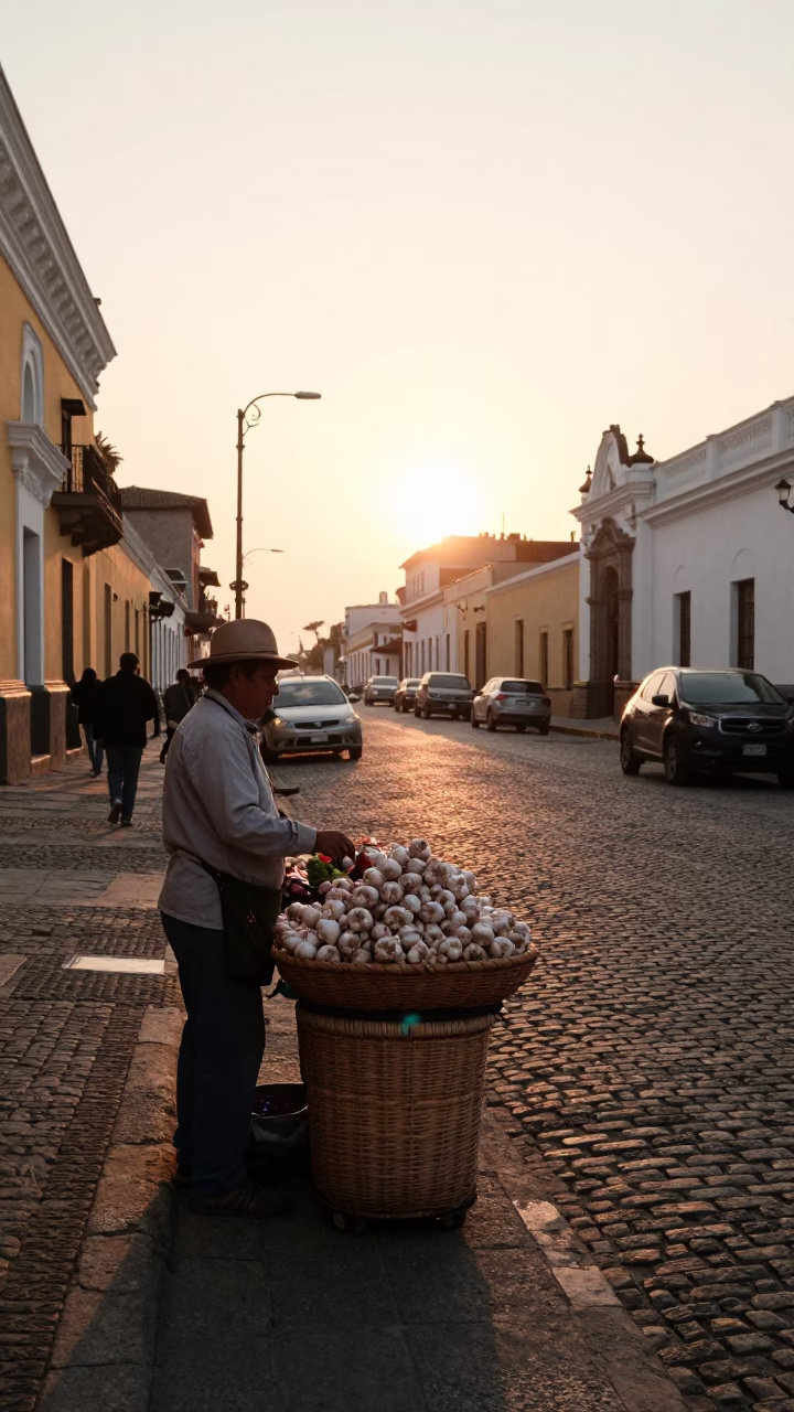 Street Life in Lima at Sunset Light in in Lima, Peru
