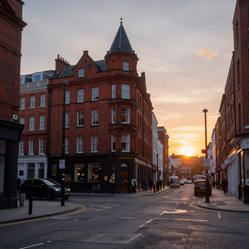 Street Life in Liverpool at As The Sun Drops Toward The Horizon in in Liverpool, United Kingdom