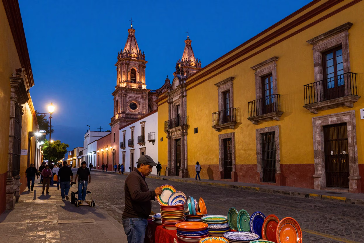 Street Life in Merida at Blue Hour in in Merida, Mexico