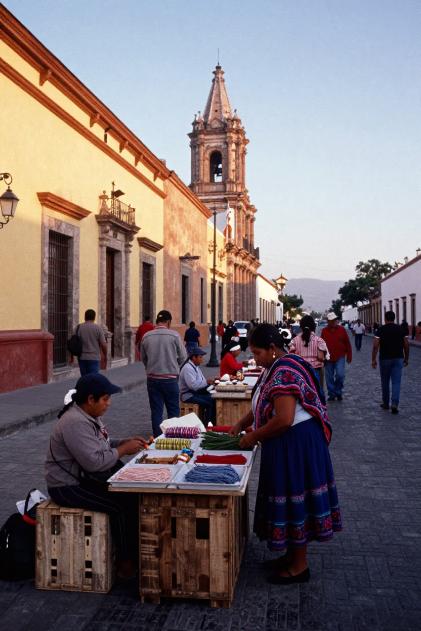 Street Life in Merida at The Early Morning Light in in Merida, Mexico