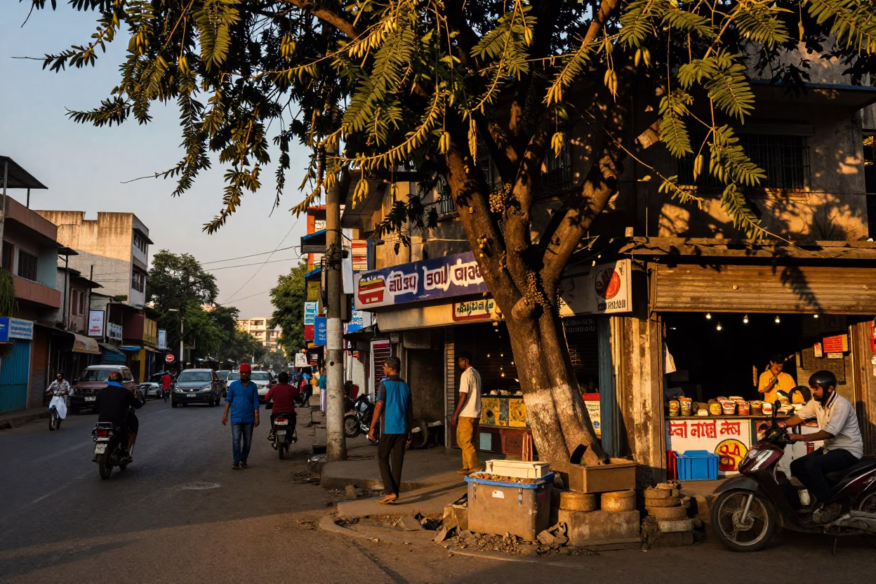 Street Life in Mumbai at As The Sun Drops Toward The Horizon in in Mumbai, India