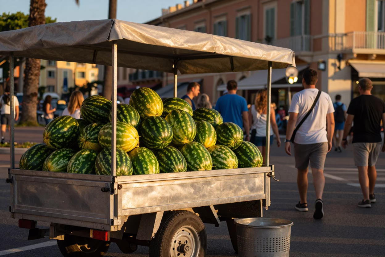 Street Life in Nice at Honeyed Evening Light in in Nice, France