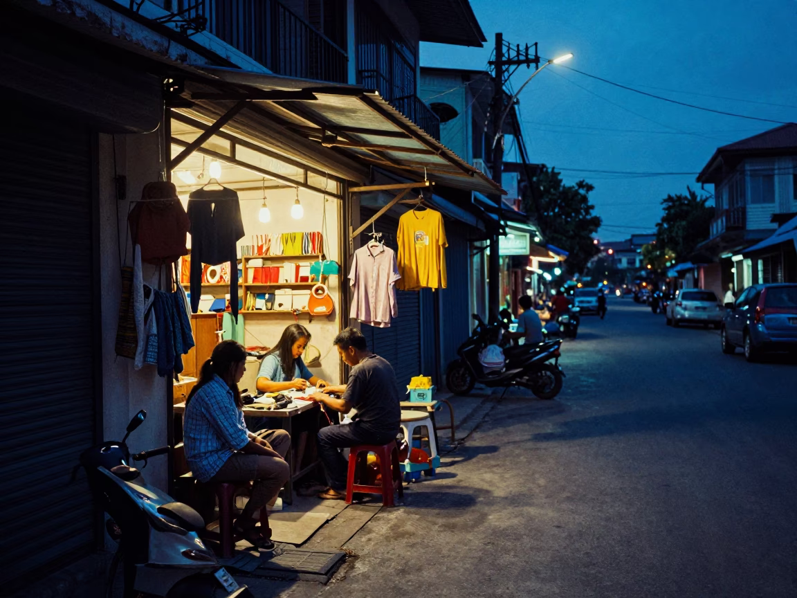 Street Life in Phnom Penh at The Last Blue Light Of Evening in in Phnom Penh, Cambodia