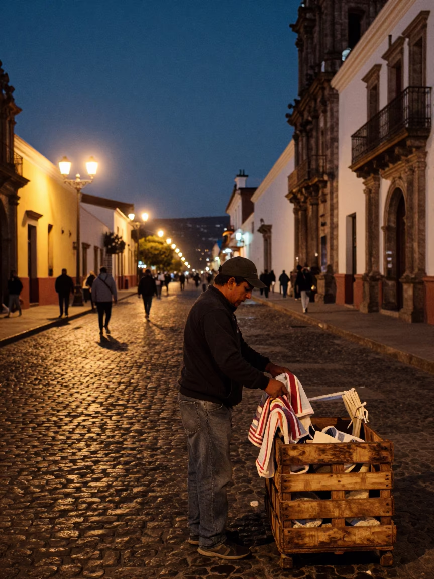 Street Life in Quito at As City Lights Begin To Glow in in Quito, Ecuador
