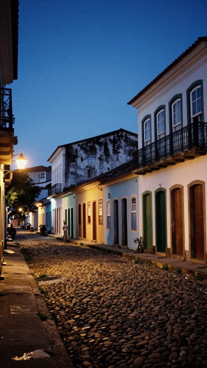 Street Life in Salvador at The Still Hours Before Dawn Light in in Salvador, Brazil