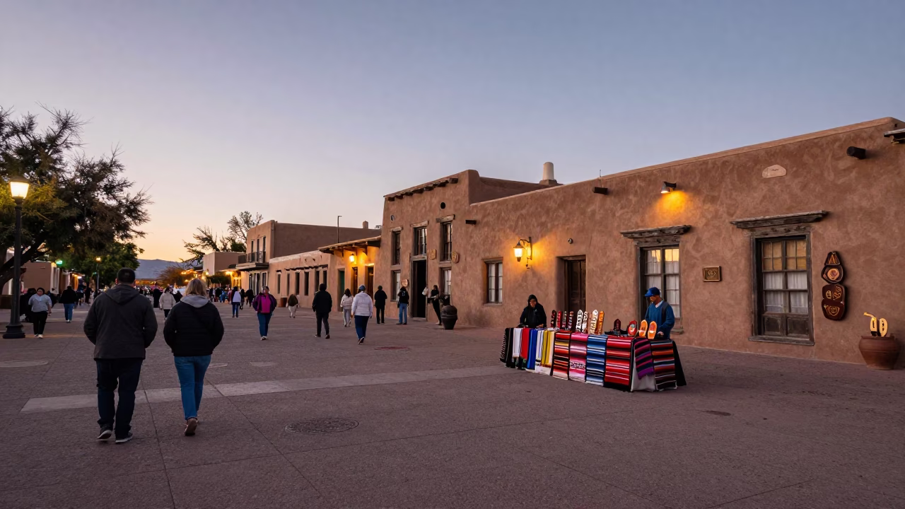 Street Life in Santa Fe at The Early Evening Light in in Santa Fe, New Mexico, United States