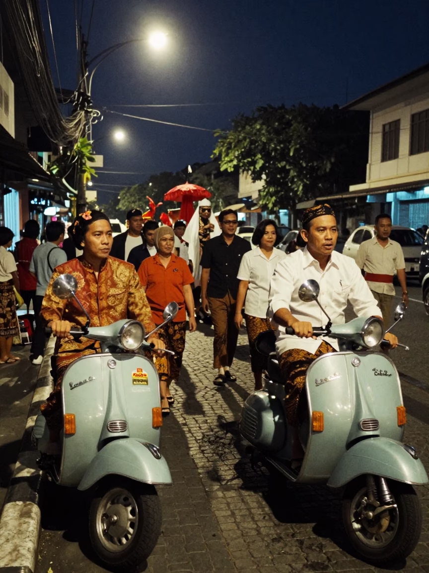 Street Life in Surabaya at Midnight Light in in Surabaya, Indonesia