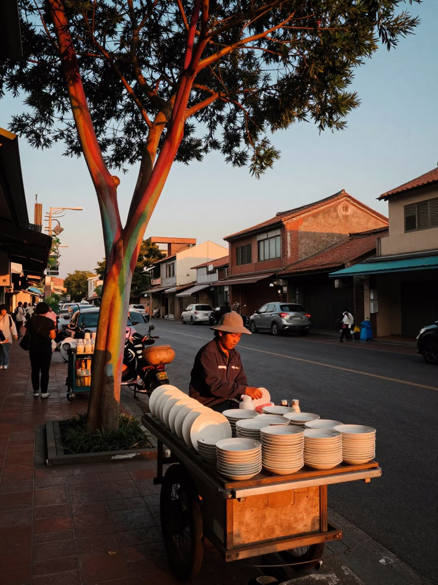 Street Life in Tainan at Sunset Light in in Tainan, Taiwan