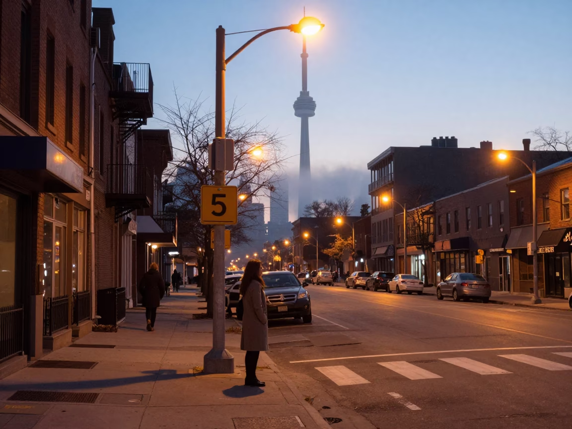 Street Life in Toronto at Sunrise Light in in Toronto, Ontario, Canada