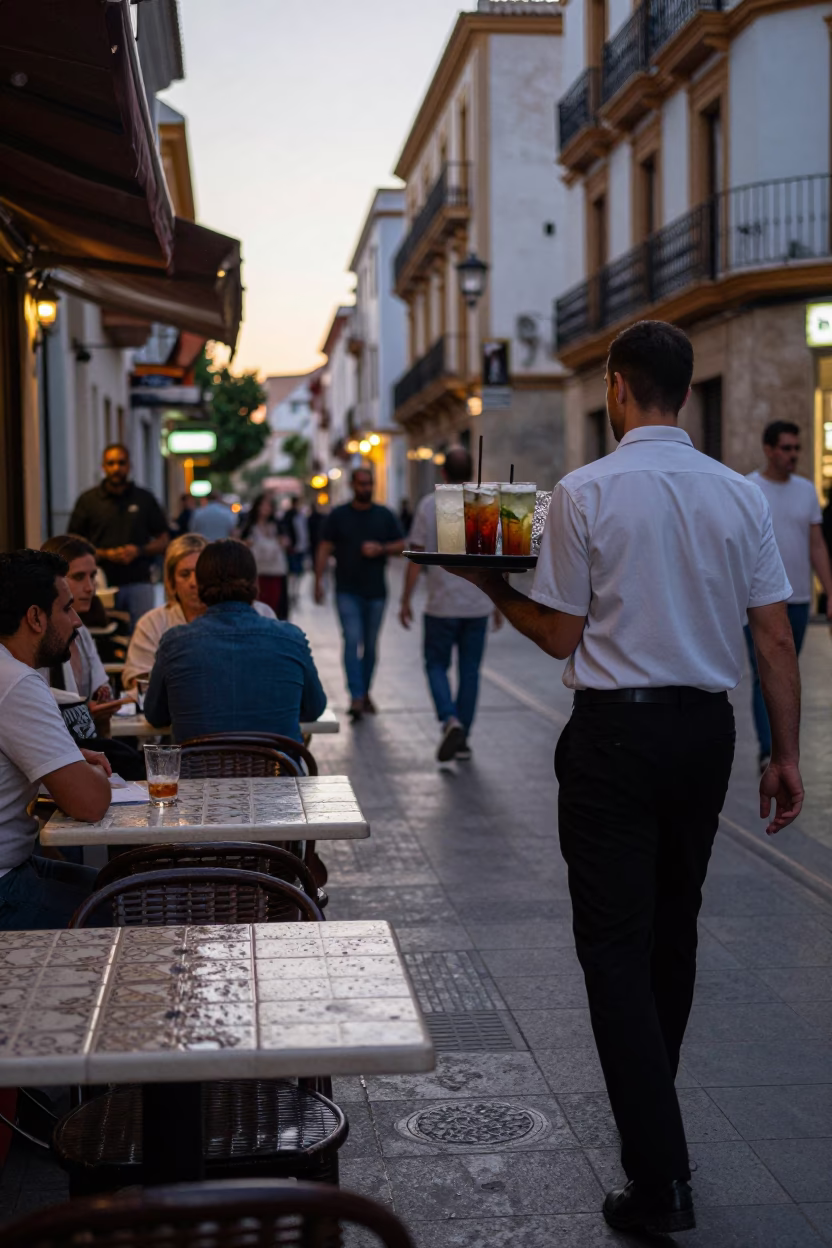 Street Life in Valencia at The Early Evening Light in in Valencia, Spain