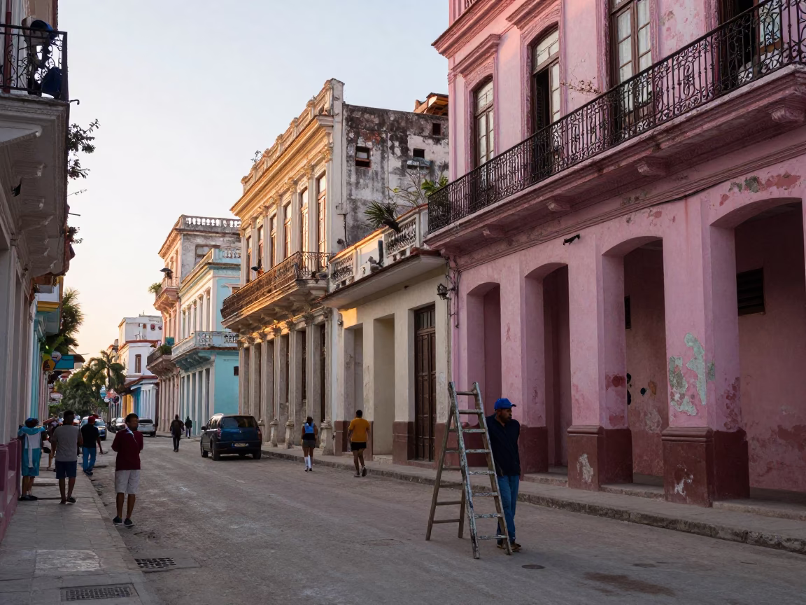 Street Life just after sunrise in Havana in in Havana, Cuba