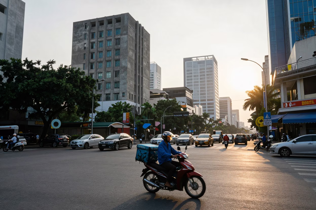 Street Life just after sunrise in Ho Chi Minh City in in Ho Chi Minh City, Vietnam