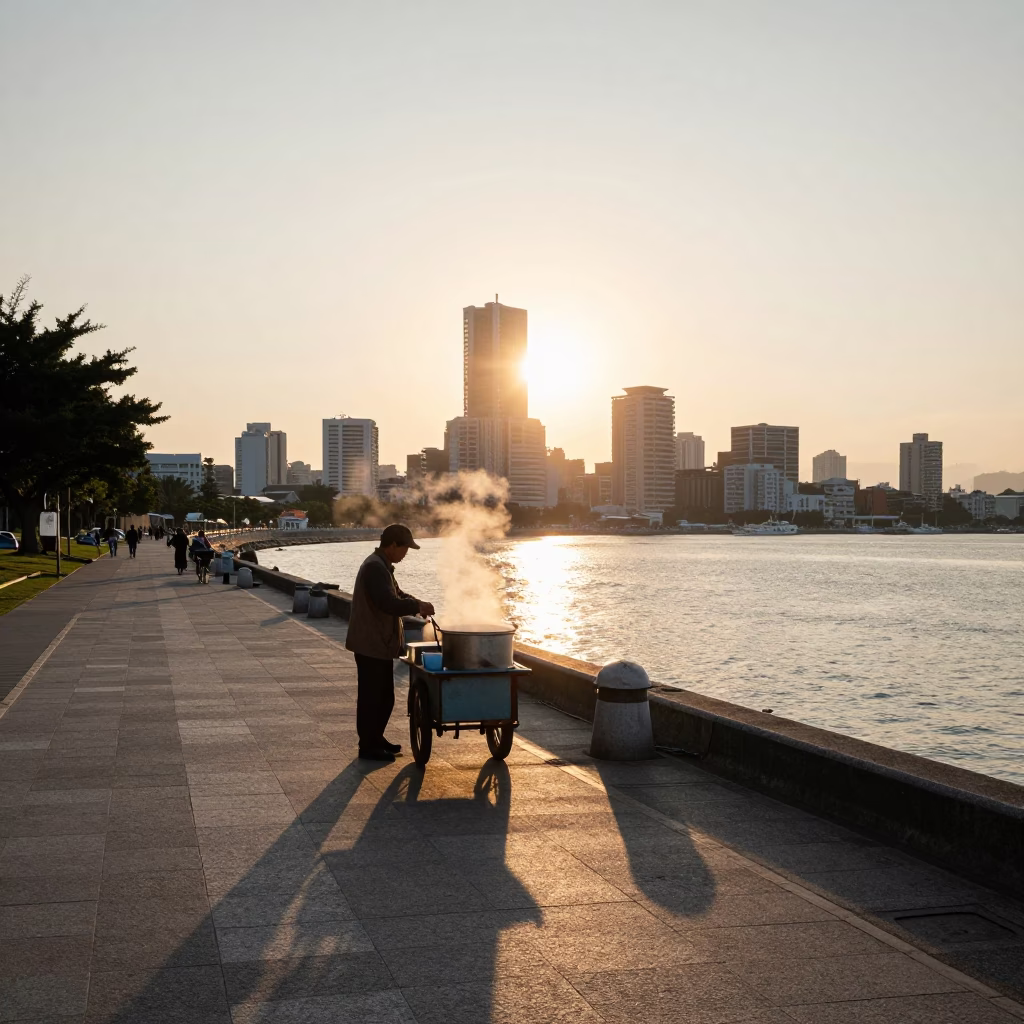 Street Life just after sunrise in Kaohsiung in in Kaohsiung, Taiwan